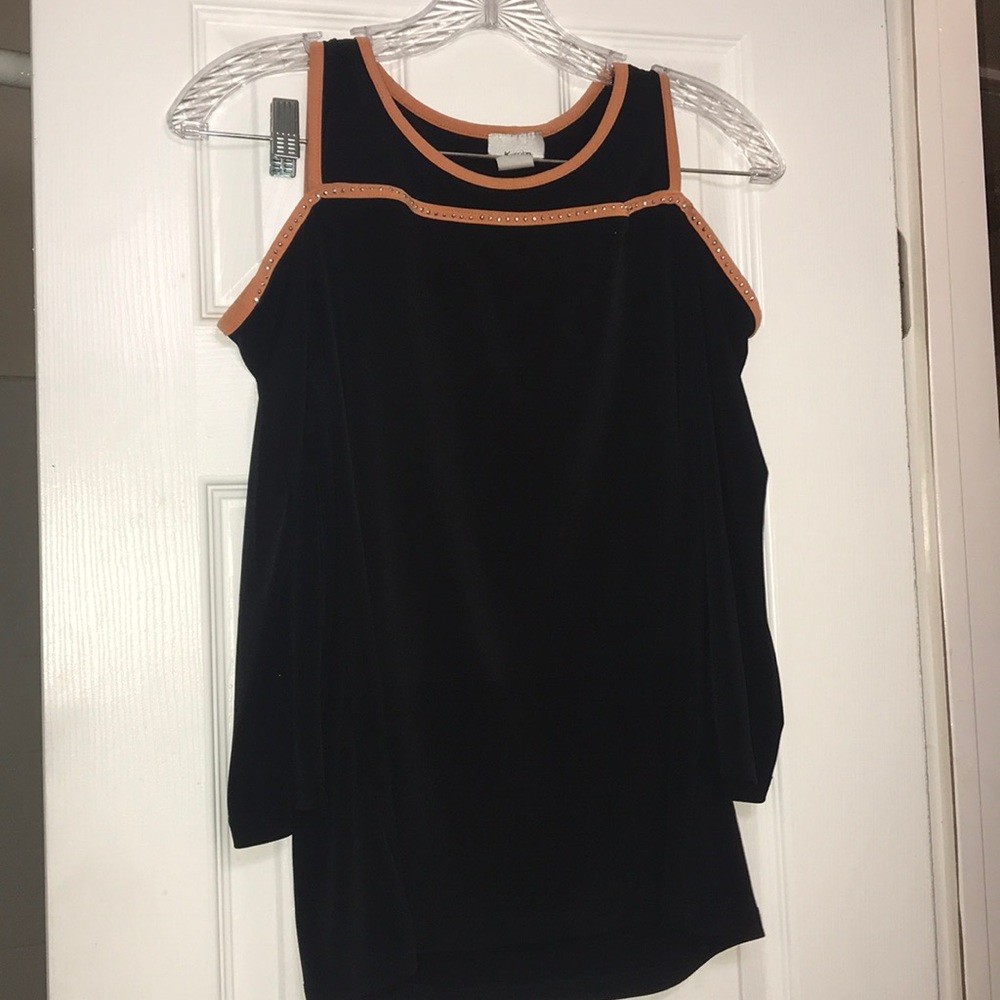 Black and Orange Open-shoulder Sweater